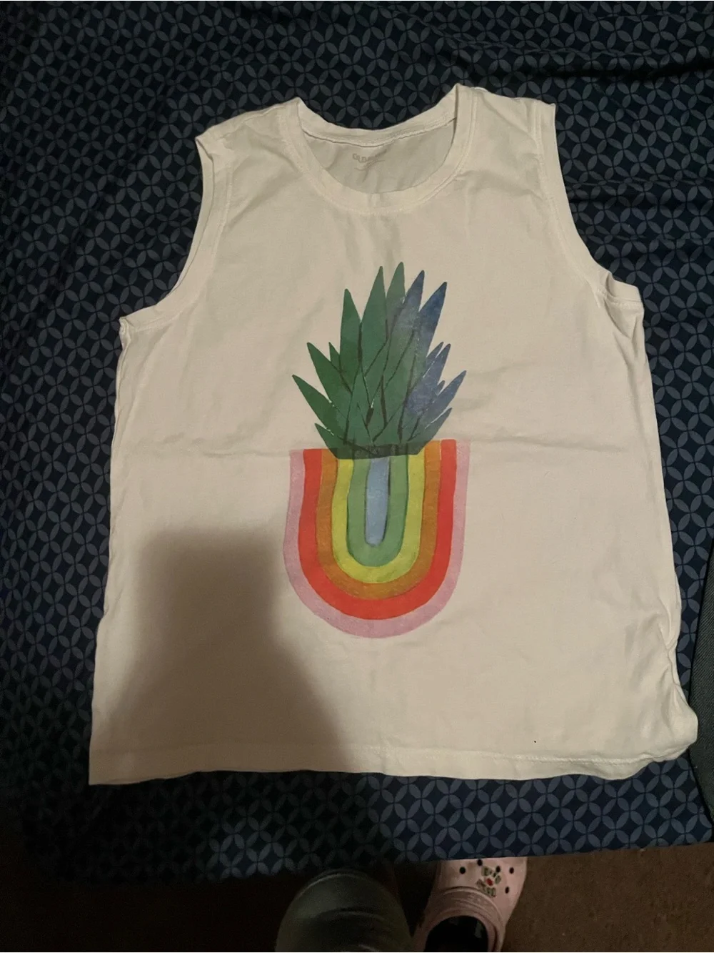 Old Navy White Tank with Rainbow Pineapple Graphic